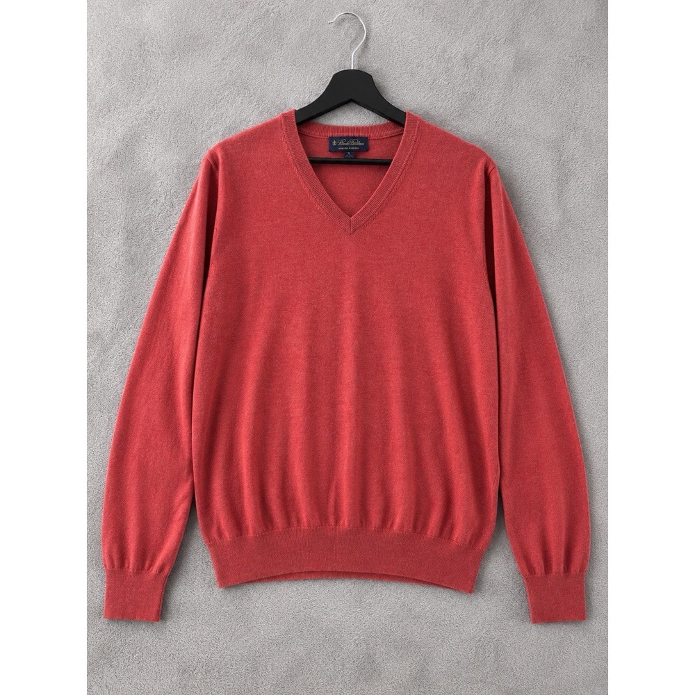 Brooks Brothers Sweater Mens Large Red Supima Cotton V Neck Pullover Classic Fit
